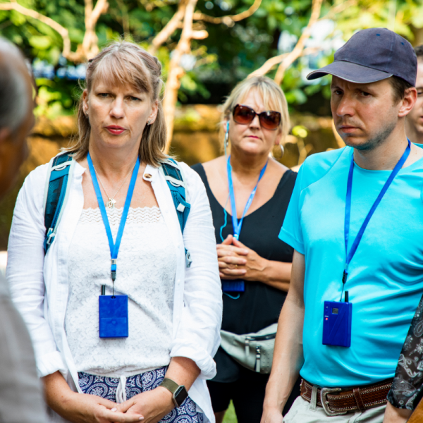 Skiathos private guide explaining local attractions and culture to travelers